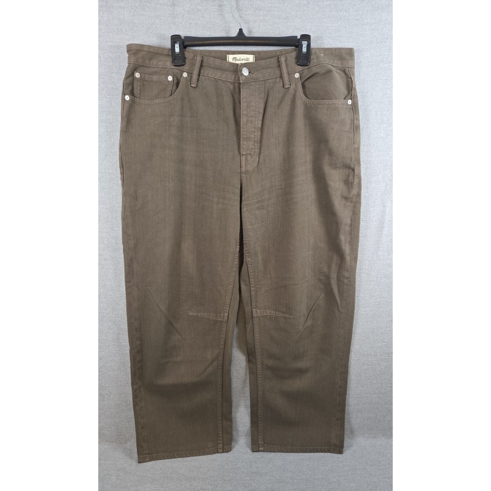 Madewell Darted Barrel Leg Crop‎ Jeans 38 Olive Green Button Fly Baggy Boho